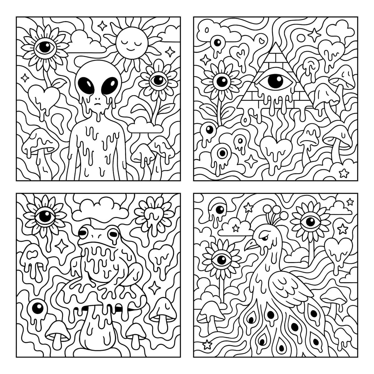 Page en noir et blanc et couleur surréaliste