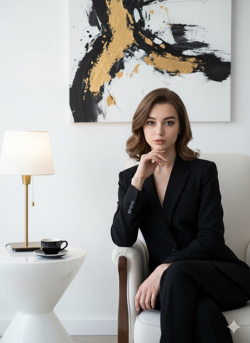 Elegant and confident woman in a black suit