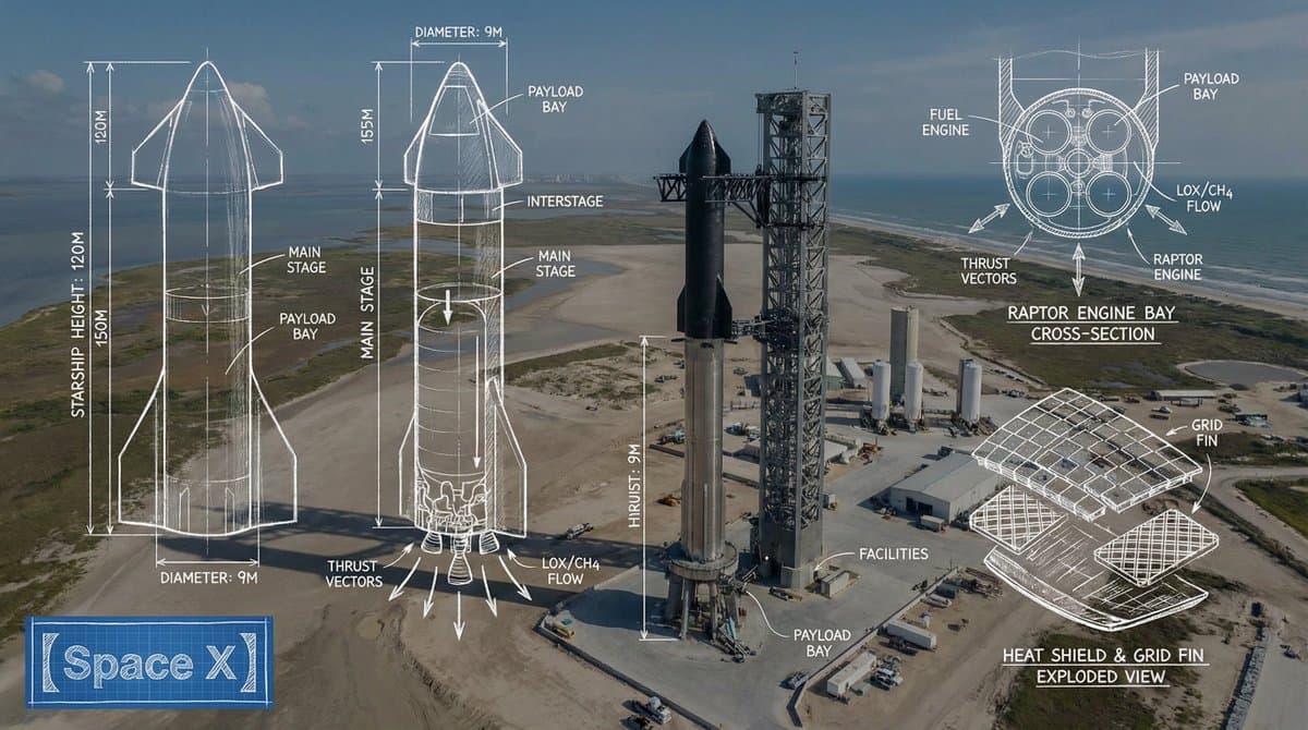 SpaceX engineering schematics and blueprint lines