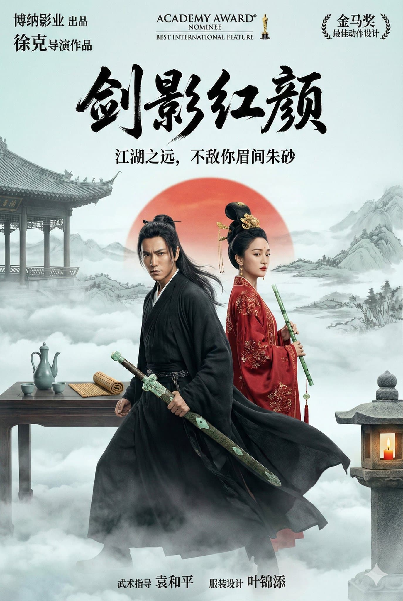 Eastern Wuxia Epic Poster - Sword Shadows and Scarlet Beauty
