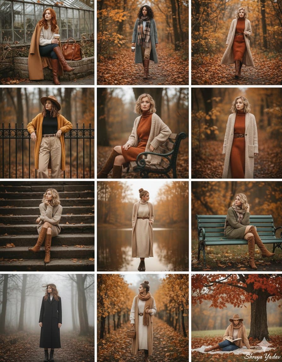 Un collage di moda autunnale con 12 fotografie indipendenti
