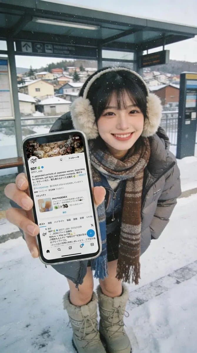 여자가 자신의 휴대폰 사진을 보여줍니다